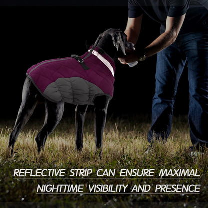 FUAMEY Dog Coat for Large Dogs,Waterproof Dog Winter Jacket with Harness Built in Puppy Cold Weather Coats Reflective Pet Vest with Zipper Warm Fleece Dogs Snowsuit Windproof Pink XXXL