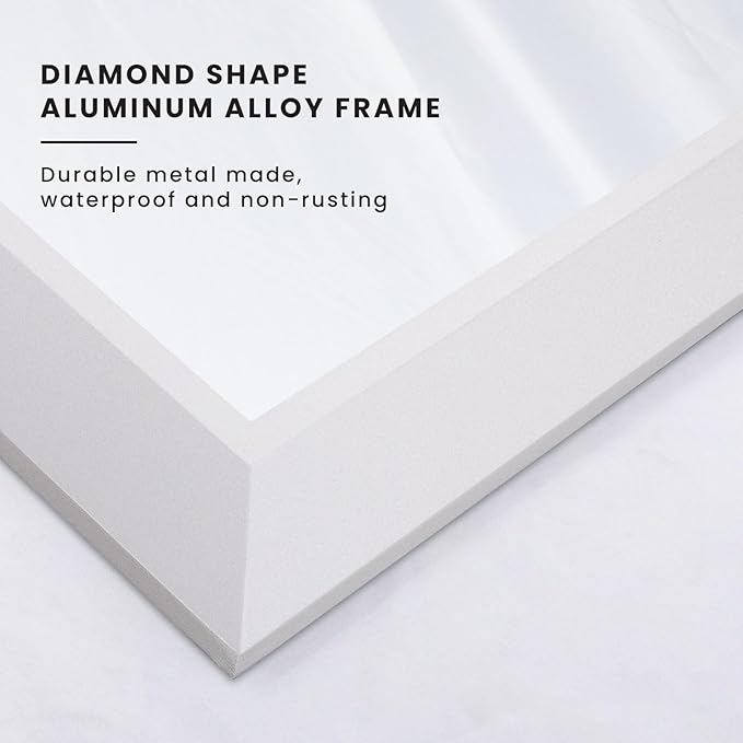 Amorho Bathroom Mirror, 40X38 Inch White Thick Metal Framed Wall Mirrors
