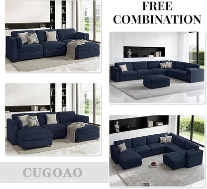 CUGOAO 117.7'' Modular Sectional Sofa, Oversized L-Shaped Sectional Couch with Ottoman, Deep Seat Chenille Cloud Couch, Mordern Upholstered Couches for Living Room, Apartment, Office, Blue
