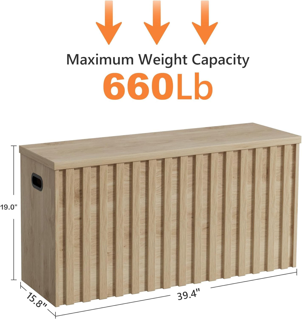 UEV Storage Bench,39.4" Wood Box, Storage Trunk with 2 Safety Hinges, Ottoman Storage Chest, Fluted Storage Bench for Bedroom, Entryway, Living Room (Ivroy White)