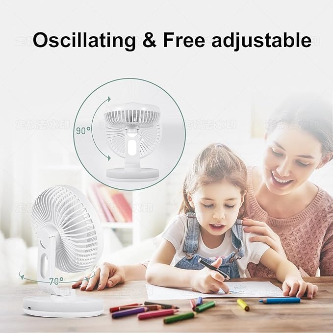 MAWFOZIN Small Desk Fan With Night Light, Auto Oscillating Table Fan With