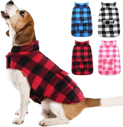 Kuoser Dog Winter Coat, Windproof Dog Fleece Jacket British Style Plaid Cold Weather Doggie Vest Coats, Reversible Cozy Warm Puppy Clothes Pet Apparel for Small Dogs XS