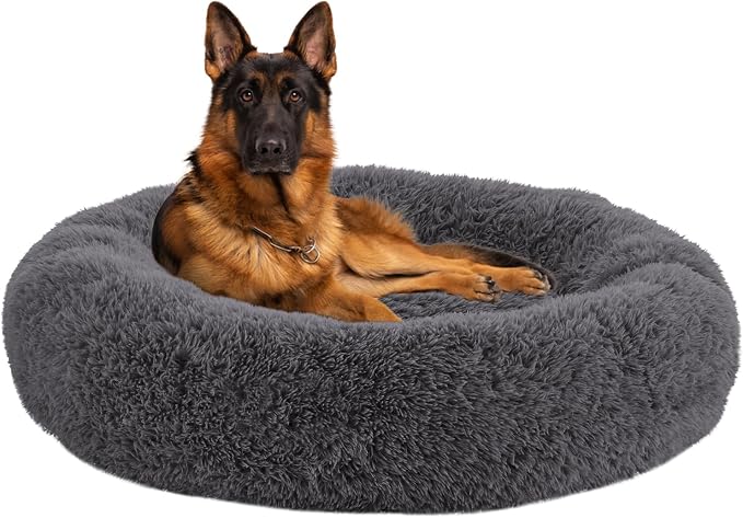 Calming Dog Bed Anti-Anxiety Donut Dog Beds for Small Medium Large Dogs,Washable Plush Fluffy Indoor Cat Kitten Round Cuddler Cushion (Dark Grey, XX-Large)