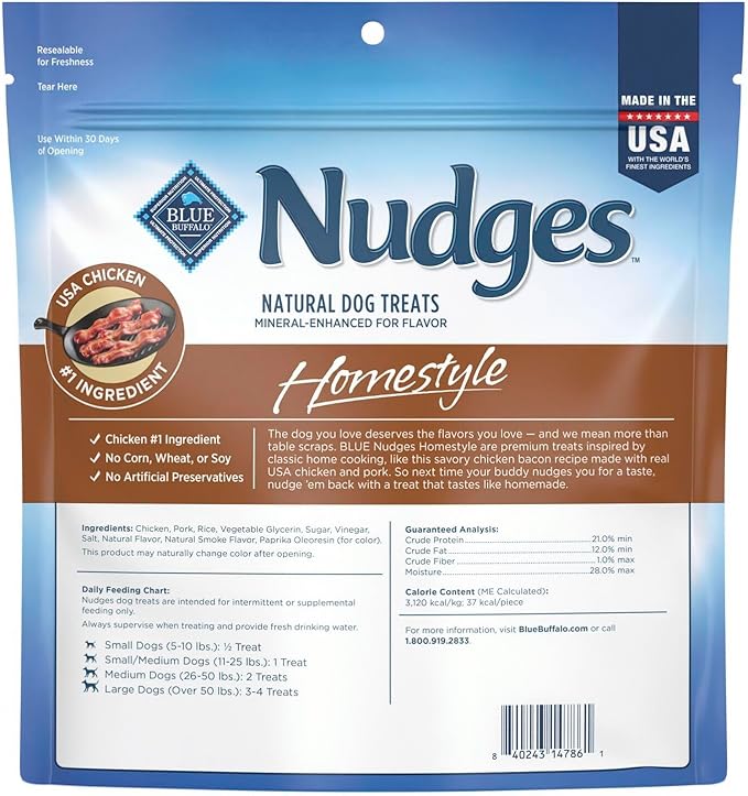Blue Buffalo Nudges Homestyle Natural Dog Treats Chicken and Bacon, 16-oz Bag