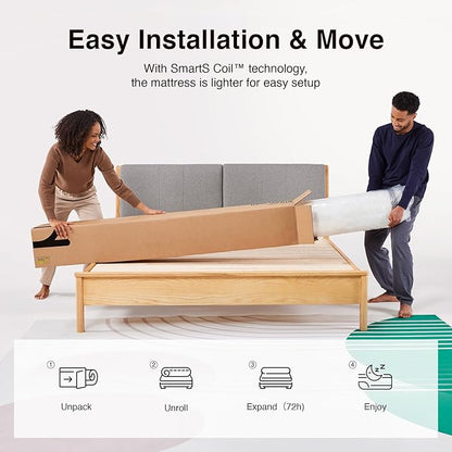 Novilla Queen Mattress, 8 Inch Queen Size Mattresses in a Box with Smarts™ Coil for Pressure Relief, Medium Plush Foam and Spring Hybrid Colchones with CertiPUR-US Certified for Kids