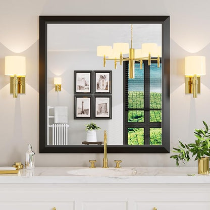 Amorho Black Bathroom Mirror, 40x38 Inch Thick Metal Framed Wall Mirrors