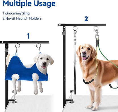 niffgaff Adjustable Foldable Dog Grooming Arm with Heavy-Duty Clamp: 26" to 40" Height, Includes Safety Hammock & No-Sit Holders – Perfect Grooming Restraint for Small & Medium Dogs at Home or Salons