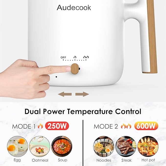 Audecook Hot Pot Electric with Steamer, 1.8L Portable Mini Travel Cooker