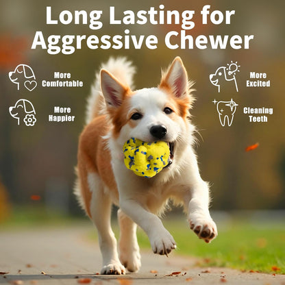 Upgrade Dog Balls Interactive Toys for Aggressive Chewers, Indestructible Tennis Durable Bouncy for Fetch Game, Lightweight Floating, Yellow