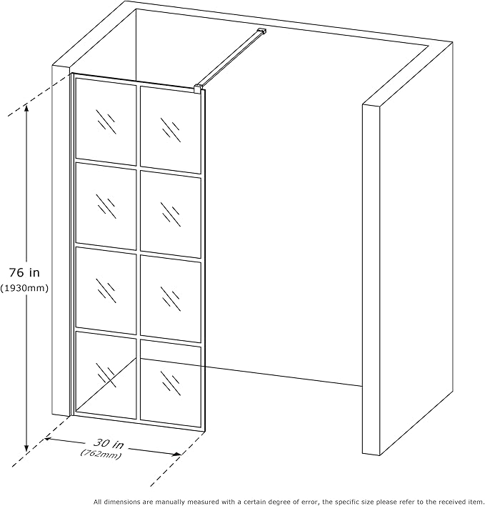 Mainzel 30" W x 76" H Fixed Shower Glass Panel, Frameless 3/8" ANSl Tempered