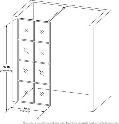 Mainzel 30" W x 76" H Fixed Shower Glass Panel, Frameless 3/8" ANSl Tempered