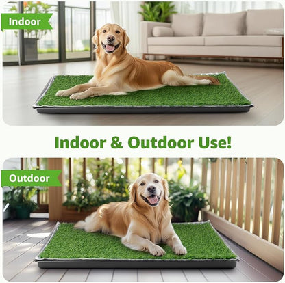 LOOBANI Large Dog Grass Pad with Tray - 47.6x29.2in for Balcony Apartment | Dog Potty with 2 Artificial Grass & 2 Washable Pee Pads for Replacement, Quick-Absorbency, Easy to Clean, Indoor/Outdoor Use