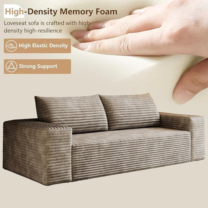 Cloud Loveseat Sofa, Modern Corduroy 2-Seater Couch with Deep Seat, No Assembly Required Memory Foam Sofa, Boneless Sofa in a Box for Bedroom, Apartment, Office,Small Space (Camel,63in)