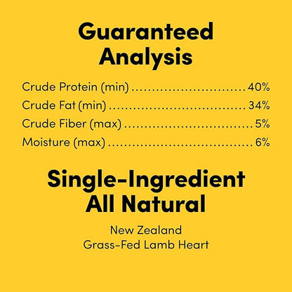 Premium Dog Treats, Freeze-Dried Raw 100% Grass-Fed Lamb Heart, Single Ingredient, Protein Rich, Non-GMO, No Wheat or Corn, 3 oz