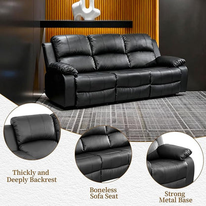 Saxum Tegmen Living Room Furniture Sets, Sectional Leather Couch Set, Adjustable Recliner Sofa with Double Cup Holders and Coffee Table for Living Room Furniture(Sofa, Black Leather)