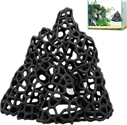 Cave with Suction Cup, Aquarium Betta Fish Hideout Habitat Decor, Stable Resting Hiding Place for Cherry Shrimp, Dwarf Shrimp, Guppy and Small Fish (Black)