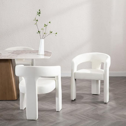 DAYALANE Modern Barrel Dining Chairs Set of 4, Upholstered Leatherette Dining Room & Kitchen Chair with Curved Back, Comfy Accent Side Reading Armchair for Living Room Bedroom Kitchen Office, White