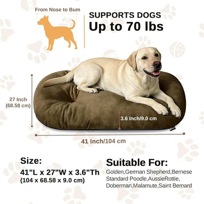Washable Oval Dog Bed forX-Large Dogs,Silver-Tipped High-Resilience,Brown | Non-Slip Bottom Prevents Sliding, Soft Plush Short Fur, Machine Washable, Ideal for Crates/Apartments/Cozy Nooks,41"x27"x3.6"