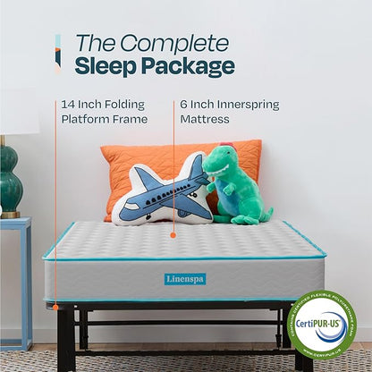 Linenspa 6-Inch Innerspring Mattress - Twin XL + 14-Inch Folding Platform Bed Frame