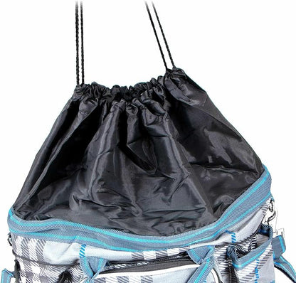 Jeffers Poplar Head Grooming Bag – Horse Grooming Organizer Tote with Pockets for Brushes, Tools, Clippers, Shampoo, Detangler – Stable Barn Kit Carrier for Horses, Pets, Hamilton Blue & Slate Plaid
