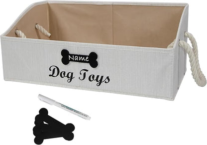Geyecete Large Dog Toys Storage Bins-Foldable Fabric Trapezoid Organizer Boxes with Cotton Handle,Can be Personalized,Collapsible Basket(Beige-Dog)