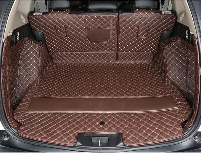 for BMW X7 2+2+2 Seater Trunk Mat Cargo Cover Dog Liner Boot Liner Full Coverage XPE Leather 3D Laser Measured (Trunk Mat+3rd Row Backrest Mat+Both Sides Panel) (Coffee