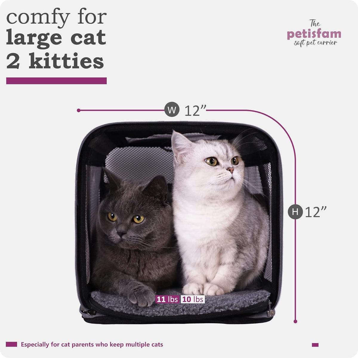 petisfam Soft Pet Carrier for Large and Medium Cats, 2 Kitties, Small Dogs. Easy to Get Cat in, Great for Cats That Don't Like Carriers (Viva Magenta)