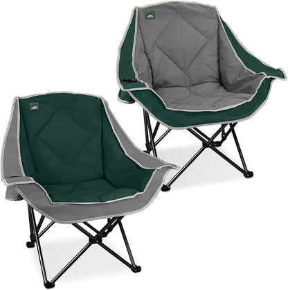 Northroad 2 Pack Oversized Camping Chair,Outdoor Padded Folding Lawn Chair w/Cup Holder,Carry Bag for Beach, Hiking, and Picnics,Heavy-Duty 300-lbs Capacity, Grey&Green