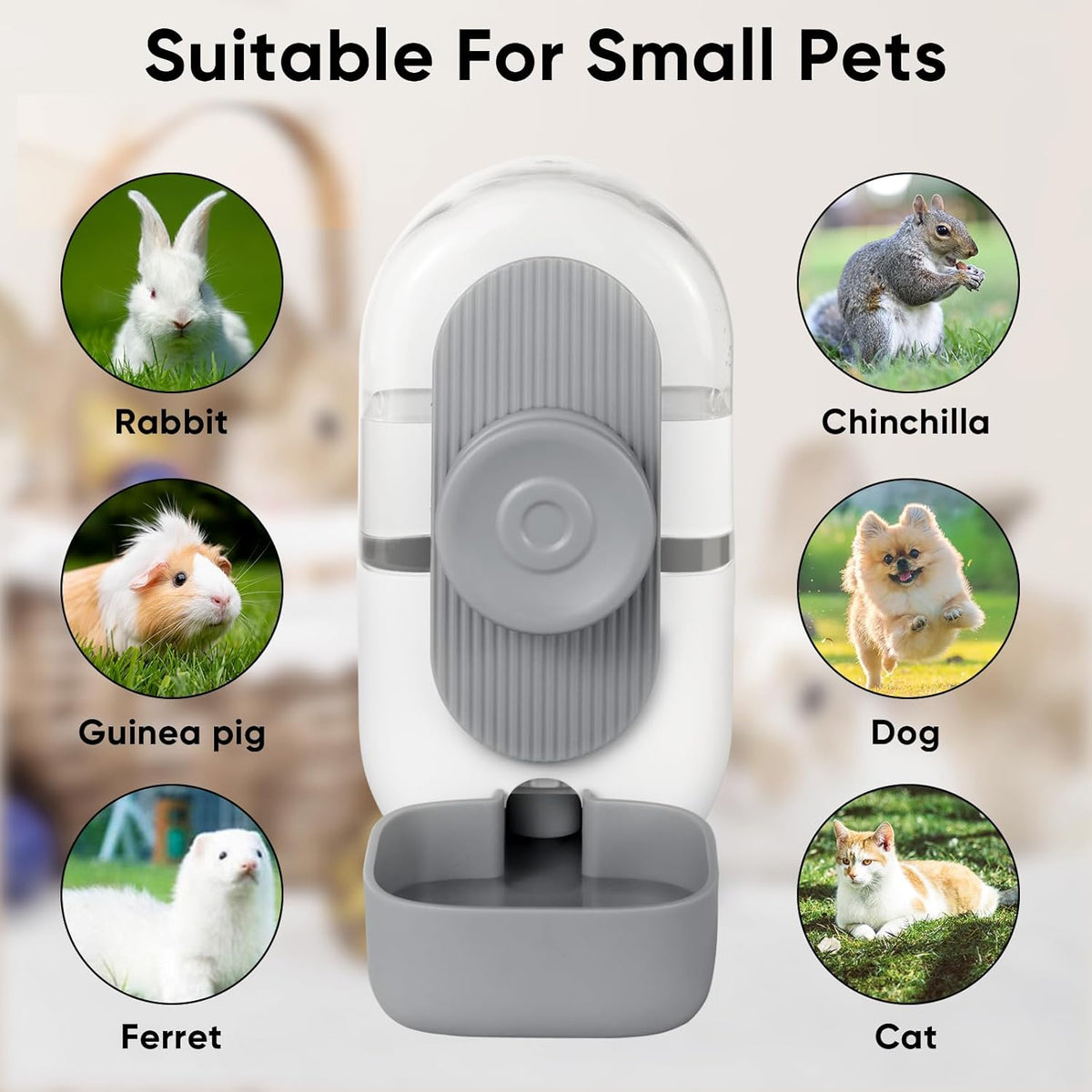 28oz Hanging Automatic Water Dispenser，Rabbit Water Bottle,Bunny Guinea Pig Ferret Water Bowl for Cage,Suitable for Small Animal Puppies(Cage Grid Spacing Over 1.2'') (Gray)