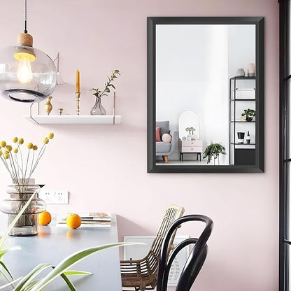 Amorho Black Bathroom Mirror, 24x36 Inch Thick Metal Framed Wall Mirrors