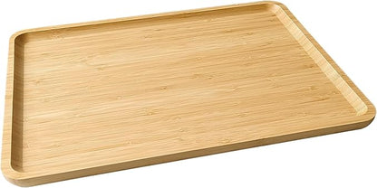 Bamboo Serving Tray Rectangle Platter Breakfast Dinner Food Bed Tray for Eating Kitchen Restaurants (1, 15.7" x 12.8" x 0.8" (no Handle))