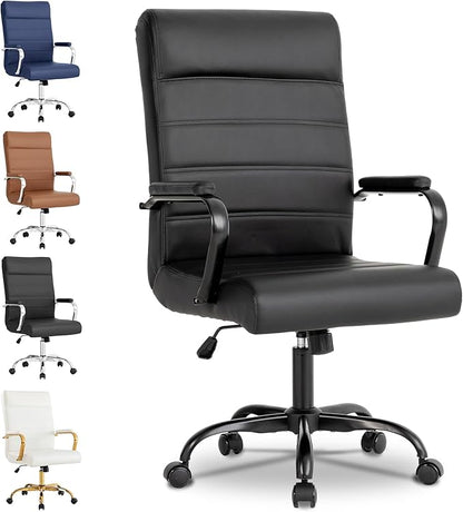 BOWTHY Office Desk Chair,Modern Conference Room Chairs,High Back Ergonomic Home ofiice Chair,Adjustable Height Swivel Executive Computer Chair with Padded Seat and Armrest (Pure Black)