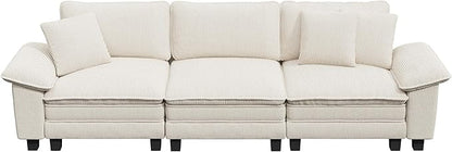 PHI VILLA Modern Modular Couches Sets, 123.6" Cloud Sectional Sofa with Upholstered Deep Seat, 3-Seater Couch for Living Room Small Spaces, Corduroy Fabric, Beige