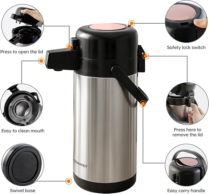 Airpot Coffee Carafe for Keeping Hot, 102oz/3L Coffee Dispenser Thermal
