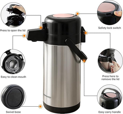 Airpot Coffee Carafe for Keeping Hot, 102oz/3L Coffee Dispenser Thermal
