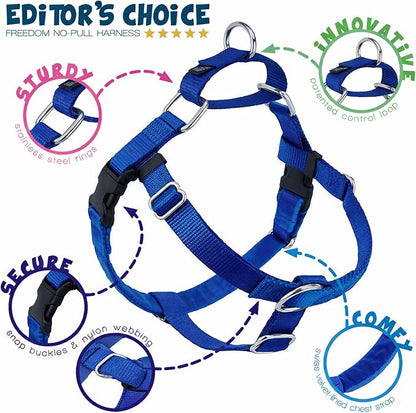 2 Hounds Design Freedom No Pull Dog Harness, Adjustable Harness and Leash Set, Easy Walking & Comfortable Control, Fits Small, Medium & Large Dogs, Solid Colors, Made in USA, 1" MD, Royal Blue
