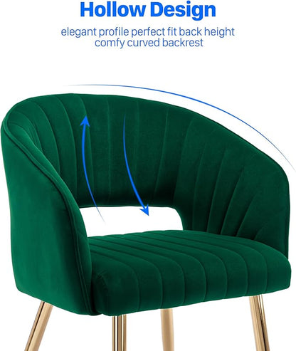 KCC Modern Accent Dining Chairs Set of 2, Upholstered Velvet Dining Room Chairs with Hollow Back, Tufted Kitchen Chairs Side Chair with Gold Metal Legs for Living Room Restaurant, Green