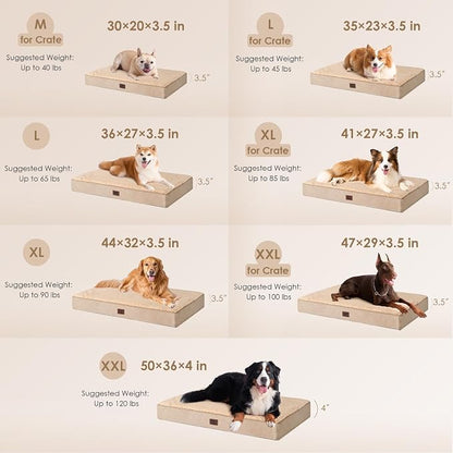 EHEYCIGA Orthopedic Dog Bed Large with Removable Washable Cover, 36IN Khaki | Egg Crate Foam Support, Durable Oxford fabric, Non-Slip Bottom, Machine Washable, Soft Waterproof Plush Pet Bed Mat For Crate