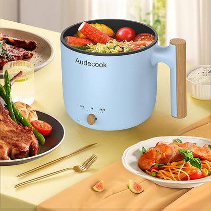 Audecook Hot Pot Electric with Steamer, 1.8L Portable Mini Travel Cooker