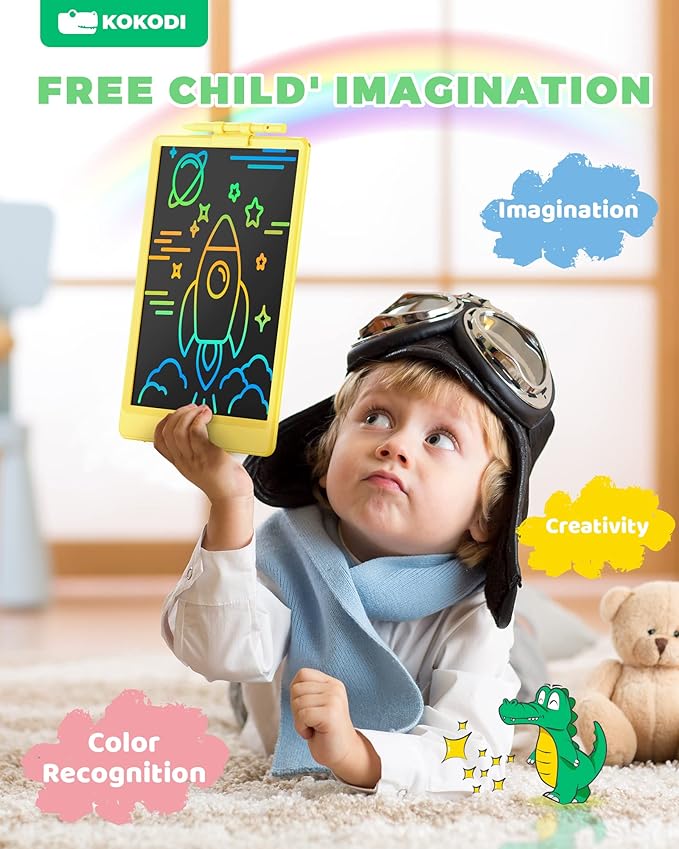 KOKODI LCD Writing Tablet, 10 Inch Colorful Doodle Board Drawing Tablet, Erasable Reusable Electronic Drawing Pads, Educational and Learning Toy for 3-6 Years Old Boy and Girls