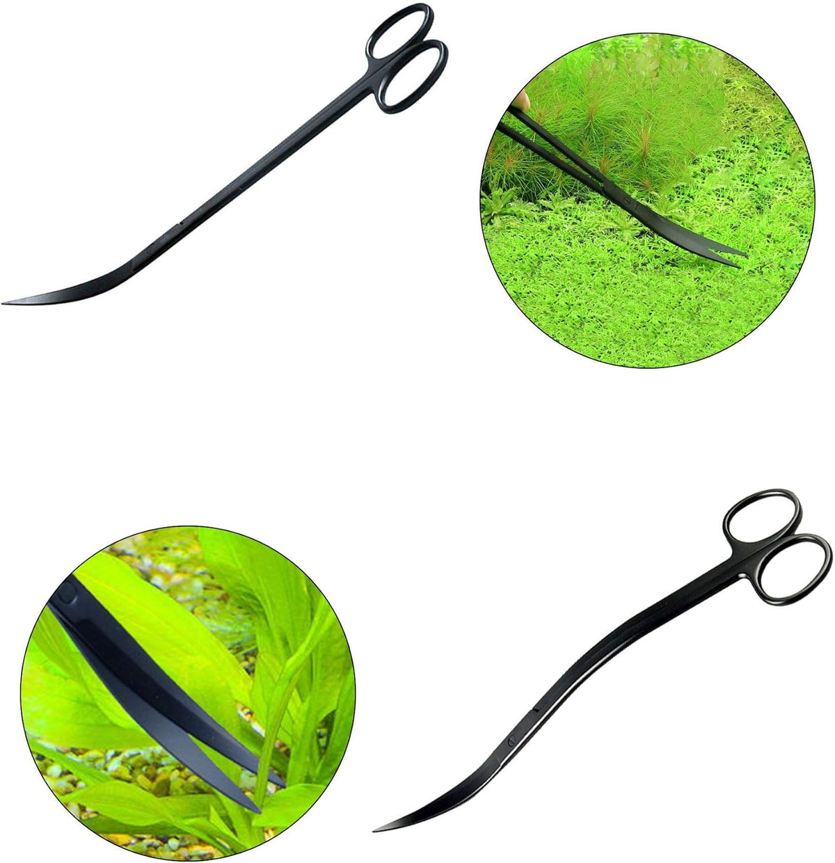 Aquascaping Tools 7 in 1 Kit Aquarium Plant Scissors Tools Set Curved & Waved Scissor Tweezers Spatula Stainless Steel Anti Rust Tools for Aquascape Black