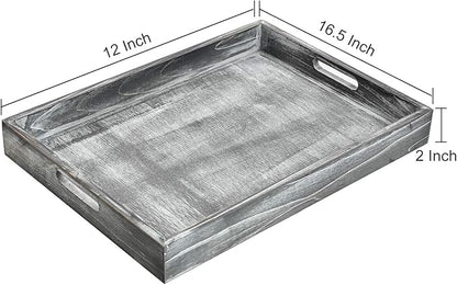 Rustic Distressed Wood Food Breakfast Serving Tray Octagon Serving Tray in Bed with Cutout Carrying Handles Coffee Office Desktop Document Holder Home Kitchen (Grey)