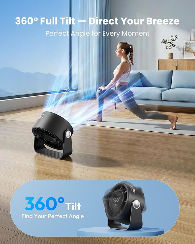 Gaiatop Small Desk Fan Rechargeable, 5in Personal Fan 4000mAh Battery Powered
