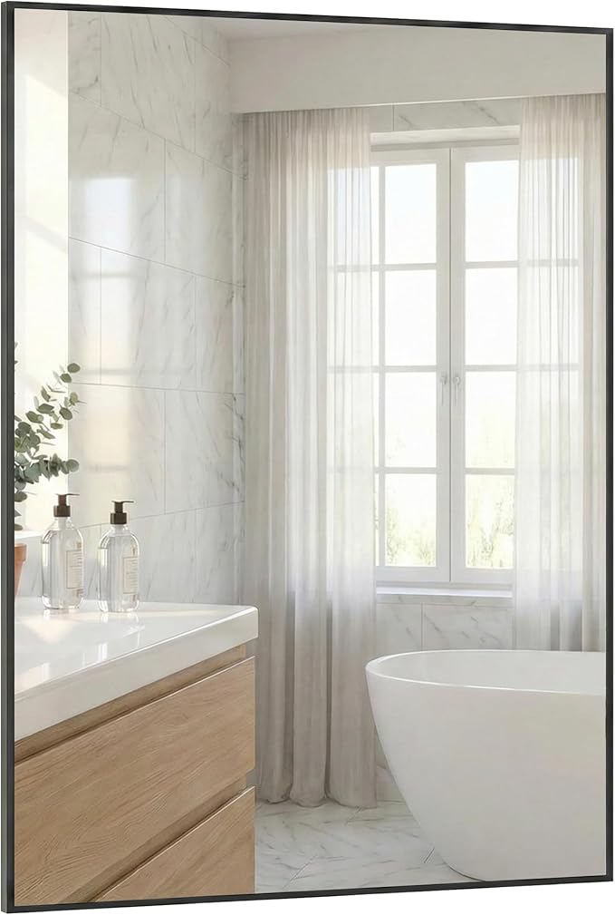 40"x30" Black Bathroom Mirror for Wall, Metal Framed Vanity Mirror Over Sink