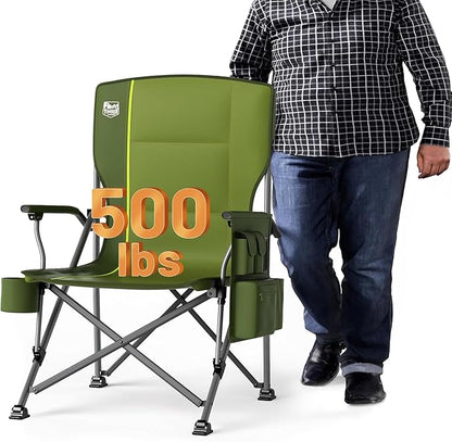 TIMBER RIDGE Oversized Folding Camping Chair High Back Heavy Duty for Adults Support up to 500lbs with Cup Holder, Side Pocket Cooler Bag