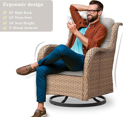Belord Wicker Outdoor Furniture Patio Furniture Set - 6 Piece Patio Conversation Set with Swivel Rocker Chairs, Loveseat Sofa, Ottomans and Coffee Table, Beige Cushion
