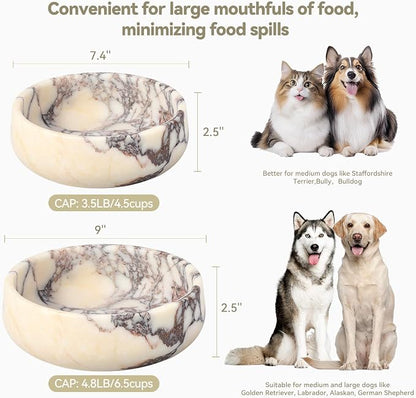 Karibiber Calacatta Marble Dog Bowl, 5lbs Weighted Dog Food Bowl, Non-Slip Large Heavy Water Bowls, Cute Purple Stone Food and Water Dish for Medium Dogs, Natural Marble, Easy to Clean, Holds 4 Cups