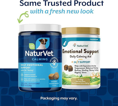 NaturVet Emotional Support Daily Calming Aid Dog Supplement - Helps Promote 24/7 Normal, Calm Behavior - for Dog Stress, Nervousness, Separation, Unwanted Behavior - 120ct Soft Chews