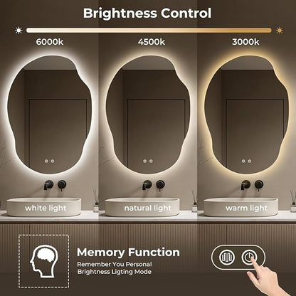 LED Bathroom Mirror with Lights, Asymmetrical Irregular Backlit Vanity Mirror