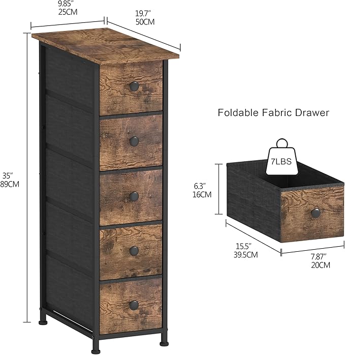 GiftGo Narrow Dresser Vertical Slim Dresser Chest of Drawers Skinny Storage